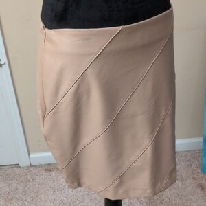 Versona Beige Faux-Leather Diagonal Panel Mini Skirt